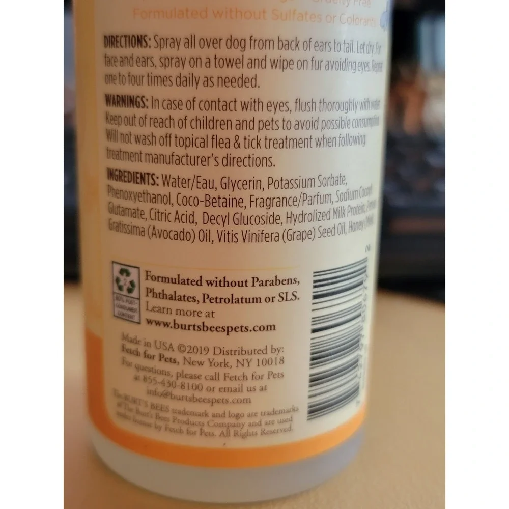 Burts Bees for Dogs Refreshing Spray Milk Honey Natural Fragrance 8 Oz New